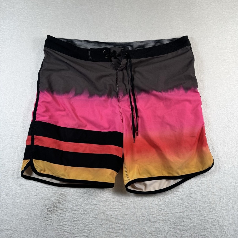 Hurley‎ Board Shorts Mens 36 Multicolor Stripe Swim Trunks Quick Dry Drawstring